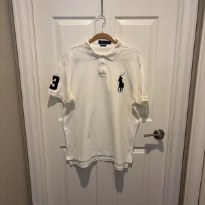 Polo by Ralph Lauren Custom Fit White Polo with Navy Pony & Sleeve Number